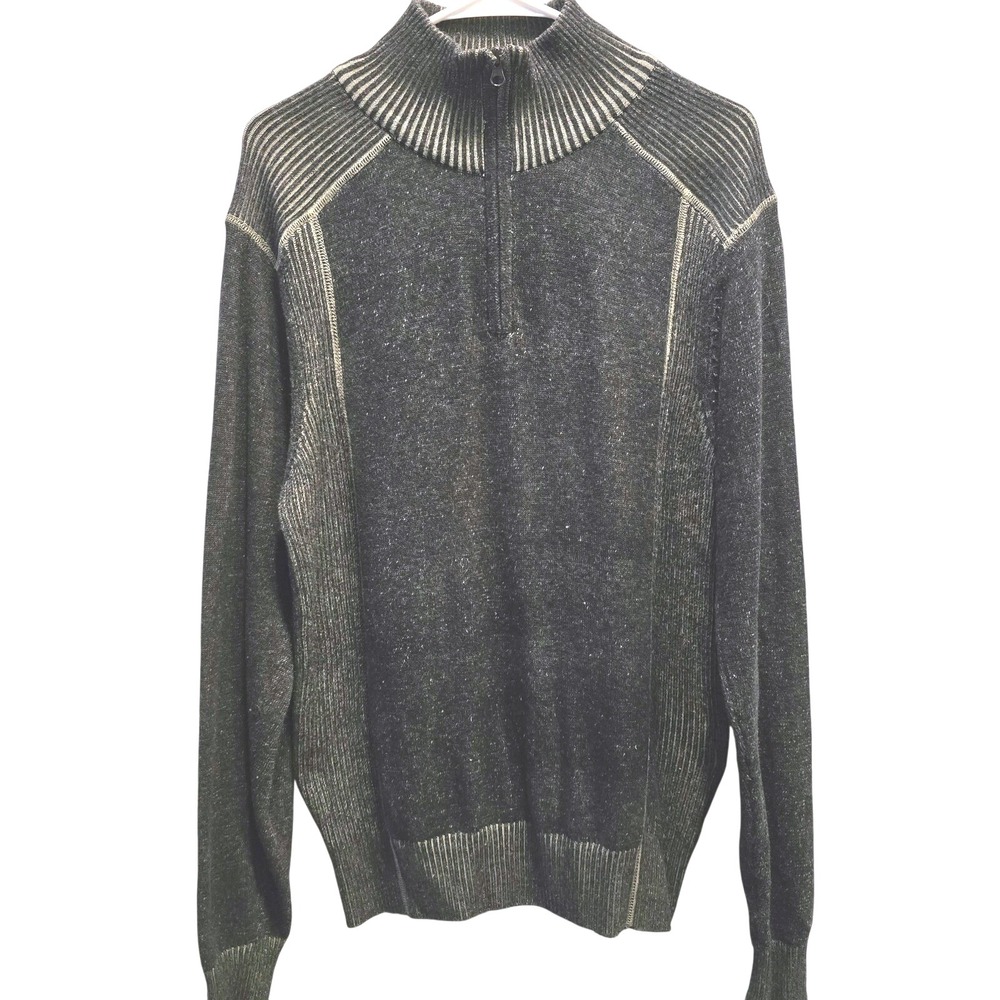 VTG Carbon‎ Sweater Mens Large Black 1/4 Zip Knit Mock Neck Long Sleeve